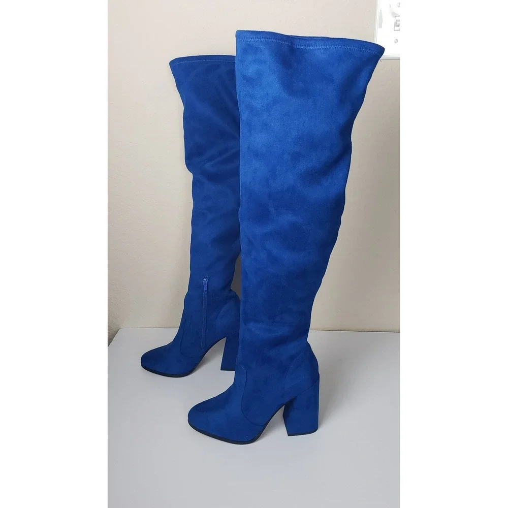 Jessica Simpson Brixten Cobalt Blue Faux Suede Over The Knee Boots 7.5M Glam